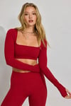 Bordo Kare Yaka Parmak Detaylı Kadın Body SH211