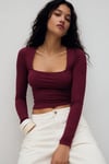 Bordo Kare Yaka Uzun Kollu Kadın Body SH206