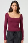 Bordo Kare Yaka Uzun Kollu Kadın Body SH202