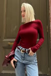 Bordo Kayık Yaka Uzun Kollu Body SH322