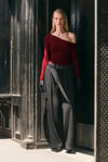 Bordo Kayık Yaka Uzun Kollu Kadın Body SH201