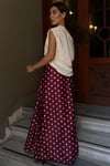 Bordo Puantiyeli Maxi Kadın Saten Etek SH385