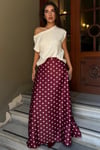 Bordo Puantiyeli Maxi Kadın Saten Etek SH385