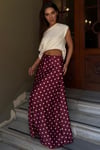 Bordo Puantiyeli Maxi Kadın Saten Etek SH385