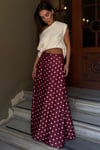 Bordo Puantiyeli Maxi Kadın Saten Etek SH385