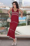 Bordo Şeritli Örme Kadın Elbise SH286