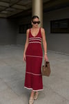 Bordo Şeritli Örme Kadın Elbise SH286