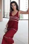Bordo Şeritli Örme Kadın Elbise SH286
