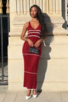 Bordo Şeritli Örme Kadın Elbise SH286
