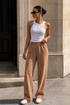 Camel Geniş Paça Beli Lastikli Basic Uzun Kadın Pantolon SH191
