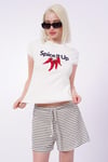 Ekru Baskılı Kadın T-Shirt SH249