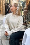 Ekru Bisiklet Yaka Oversize Triko Kazak SH173