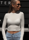 Ekru Bisiklet Yaka Uzun Kollu Kadın Top Body SH216