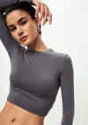 Füme Bisiklet Yaka Uzun Kollu Kadın Top Body SH216