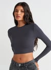 Füme Bisiklet Yaka Uzun Kollu Kadın Top Body SH216
