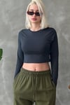 Füme Bisiklet Yaka Uzun Kollu Kadın Top Body SH216
