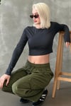 Füme Bisiklet Yaka Uzun Kollu Kadın Top Body SH216