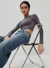 Füme Bisiklet Yaka Uzun Kollu Kadın Top Body SH216
