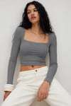 Gri Kare Yaka Uzun Kollu Kadın Body SH206