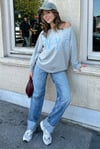 Gri Kayık Yaka Oversize Baskılı Kadın Sweatshirt SH204