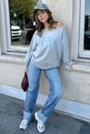 Gri Kayık Yaka Oversize Baskılı Kadın Sweatshirt SH204