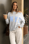 Gri Kayık Yaka Oversize Baskılı Kadın Sweatshirt SH204