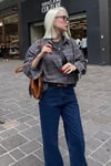 Gri Oversize Ekose Desenli Kadın Gömlek SH334