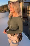 Haki Bisiklet Yaka Basic Uzun Kollu Body SH142