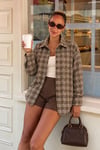 Haki Oversize Ekose Desenli Kadın Gömlek SH334
