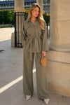 Haki Uzun Kollu Oversize Kadın Takım SH338