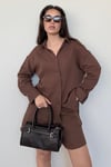 Kahverengi Basic Müslin Şort Gömlek Takım Sh230