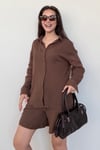 Kahverengi Basic Müslin Şort Gömlek Takım Sh230