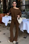 Kahverengi Bluz Pantolon İkili Takım SH314