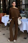 Kahverengi Bluz Pantolon İkili Takım SH314