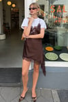 Kahverengi Dantelli Asimetrik Saten Kadın Elbise SH349