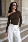 Kahverengi Kayık Yaka Büzgülü Kadın body Sh225