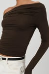 Kahverengi Kayık Yaka Büzgülü Kadın body Sh225