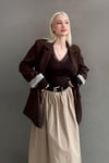 Kahverengi Kol Desenli Blazer Kadın Ceket SH339