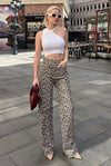 Kahverengi Leopar Palazzo Kadın Jean Pantolon-SH352