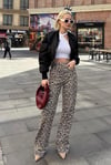 Kahverengi Leopar Palazzo Kadın Jean Pantolon-SH352