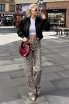Kahverengi Leopar Palazzo Kadın Jean Pantolon-SH352