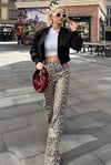 Kahverengi Leopar Palazzo Kadın Jean Pantolon-SH352