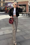 Kahverengi Leopar Palazzo Kadın Jean Pantolon-SH352