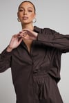 Kahverengi Oversize Basic Kadın Gömlek SH268
