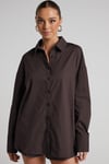 Kahverengi Oversize Basic Kadın Gömlek SH268