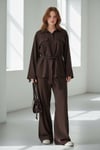 Kahverengi Uzun Kollu Oversize Kadın Takım SH338