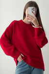 Kırmızı Bisiklet Yaka Oversize Triko Kazak SH173