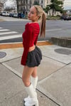 Kırmızı Kayık Yaka Büzgülü Kadın body Sh225