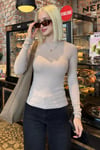 Koyu Bej Kayık Yaka Uzun Kollu Body SH322