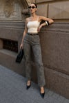 Koyu Camel Leopar Kadın Jean Pantolon SH175